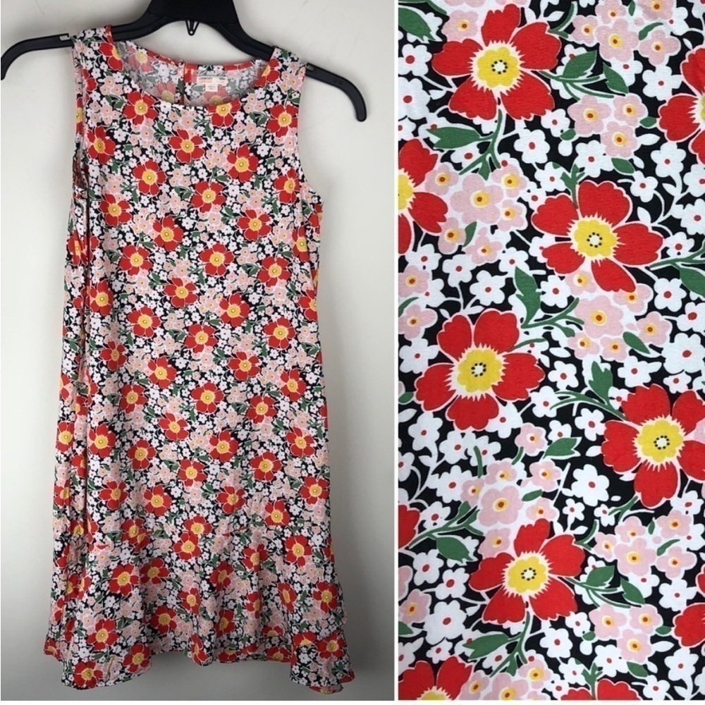 Crewcuts Girls Dress Sleeveless Floral Ruffle Hem 14 red